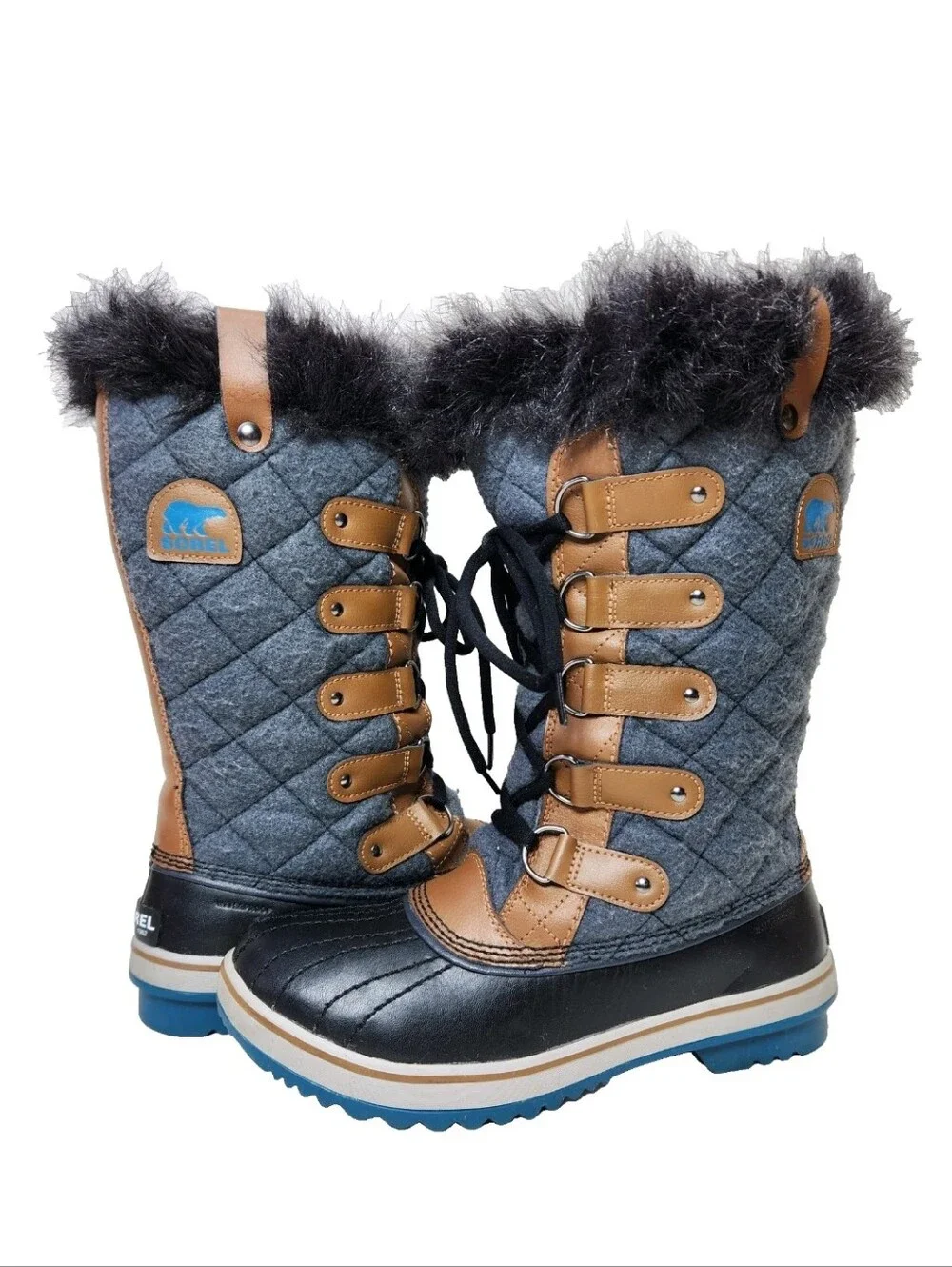 SOREL Tofino Waterproof Tall Boots Sz 8.5 Grey Blue Winter Snow NL2113-242